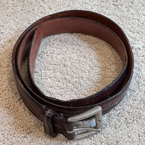 Coach Leather Belt Size 36 Classic Dark Brown Contrast Stitch Nickel Hardware - Picture 3 of 12